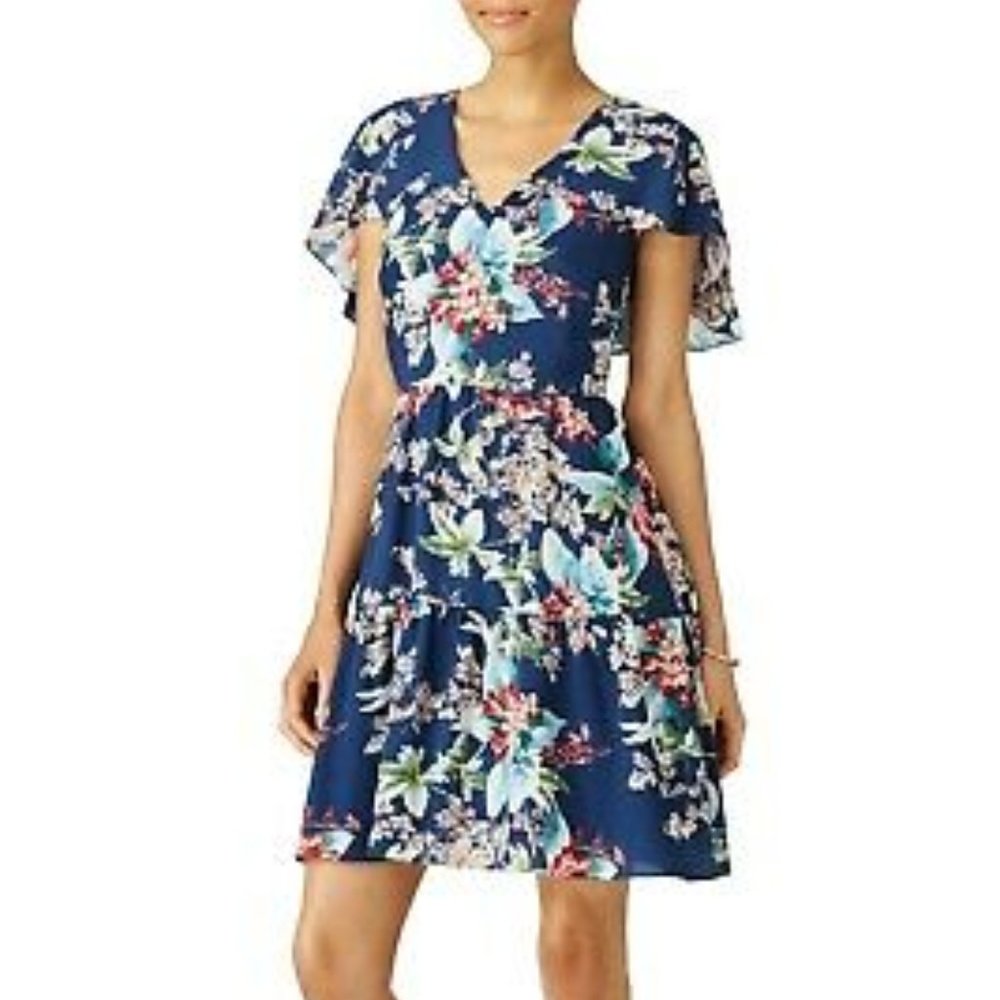 Slate & Willow Blue Chiffon Flower Print Dress Size 4